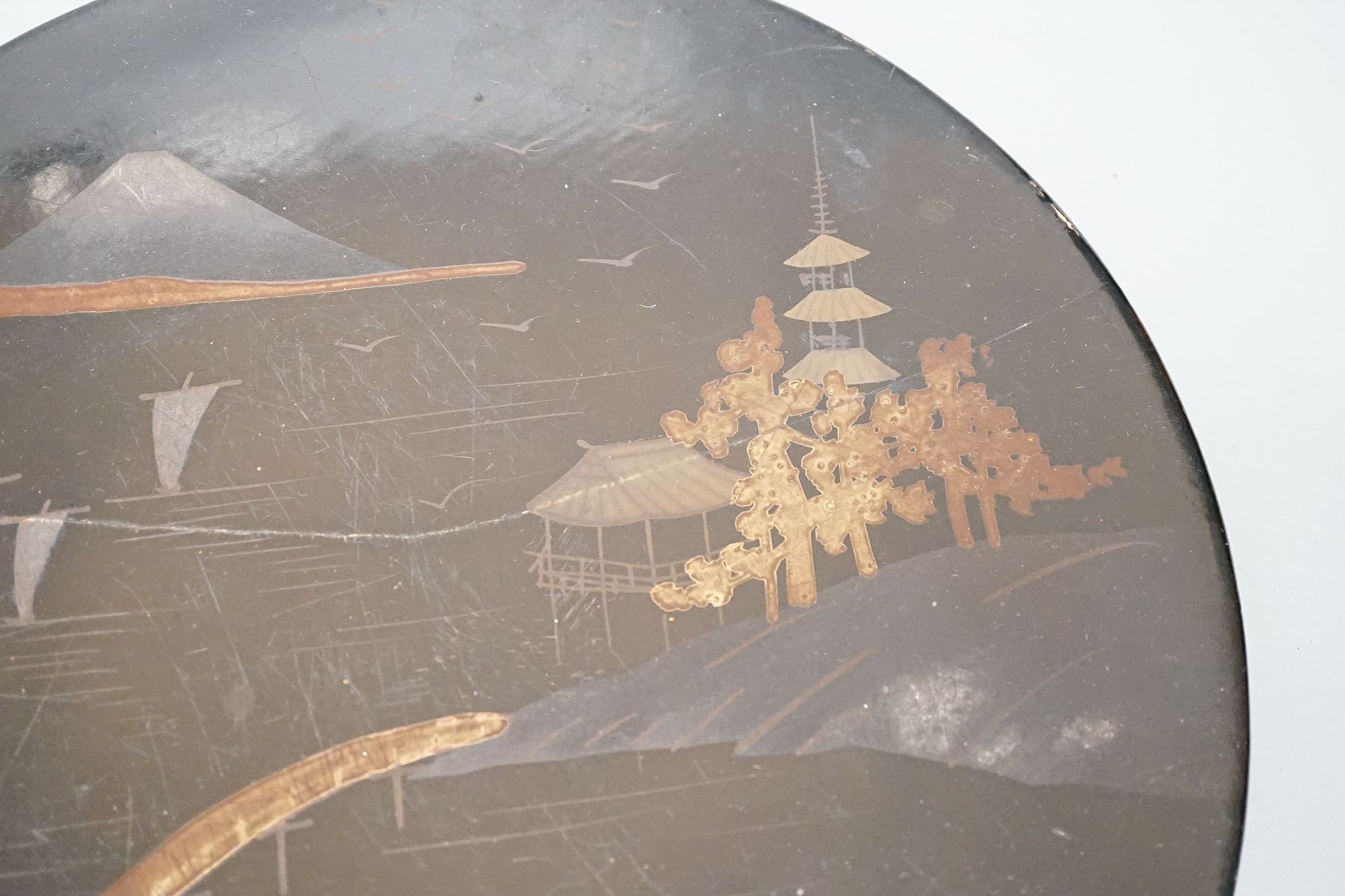 A Japanese green prunus and cracked ice vase and cover and a boxed Satsuma supper set, vase 37cm